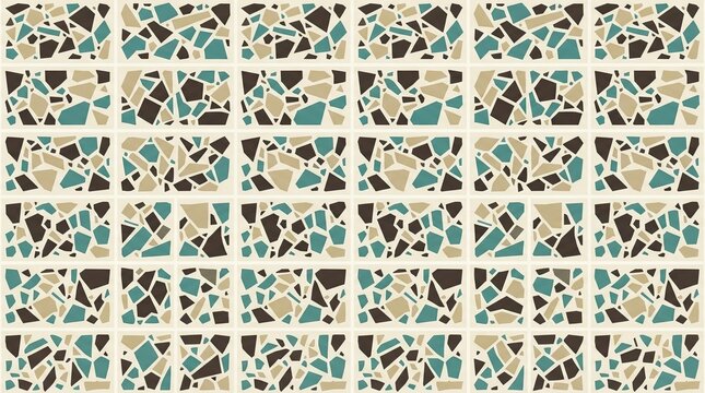 Modern terrazzo pattern with colorful stone chips on white background