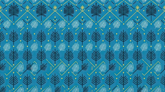 Seamless pattern with pixel art golf clubs and tropical palm tree leaves