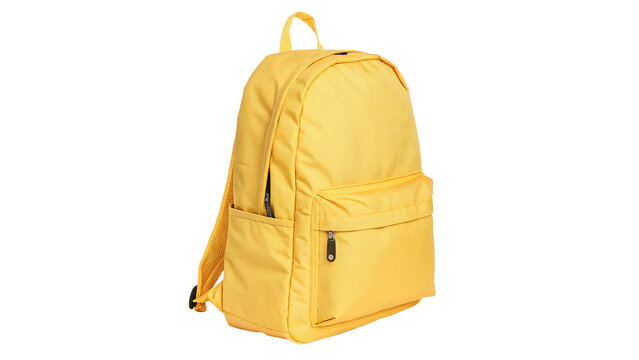 Bright yellow canvas drawstring backpack bag sporty casual lightweight sack isolated template