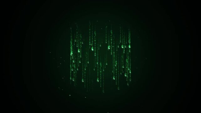 Digital Glowing Green Binary Code Letters Displaying Abstract Text