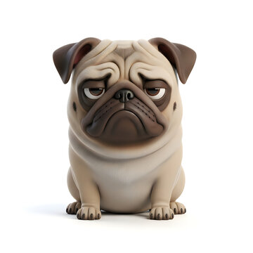Cute grumpy pug dog sitting and looking at the camera