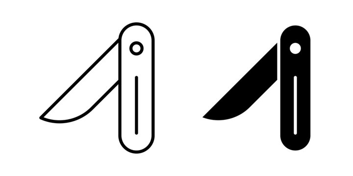 Pocket knife icon in outline and solid style, isolated on white background. Ideal for outdoor, camping, survival, and tool related features in mobile and web design.
