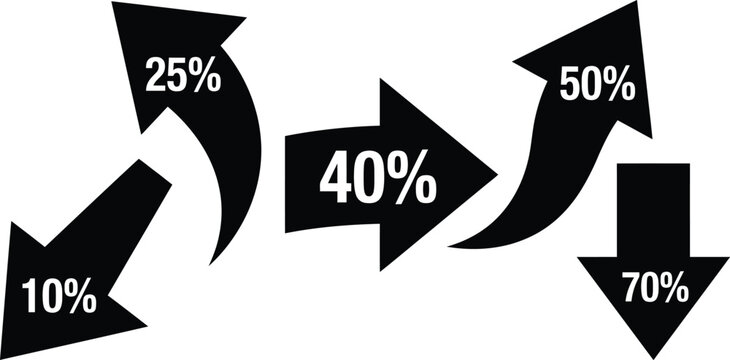 Percentage increase and decrease arrows showing growth and decline statistics
