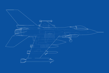 Fototapeta premium fighter jet blueprint illustration. Vector