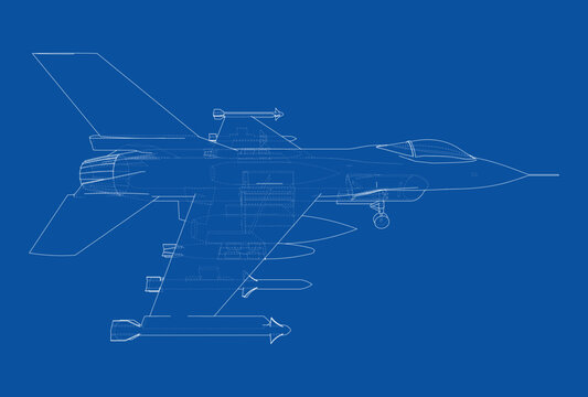 fighter jet blueprint illustration. Vector