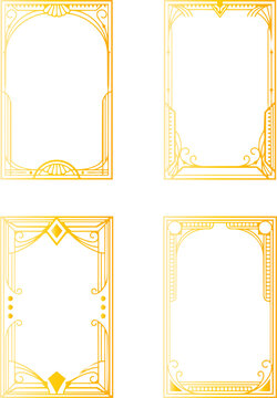 Set of golden art deco inspired frames with symmetrical geometric patterns