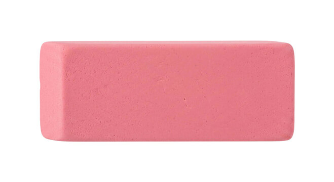 A simple pink rectangular eraser isolated on a clean white background