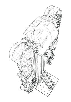 robotic arm illustration wireframe design. Vector