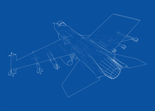 fighter jet blueprint illustration. Vector