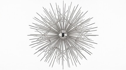 Fototapeta premium Abstract metallic starburst sculpture with sharp radiating spikes on a clean white background