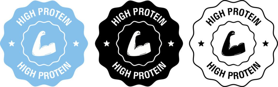 High protein label badge collection with muscle icon