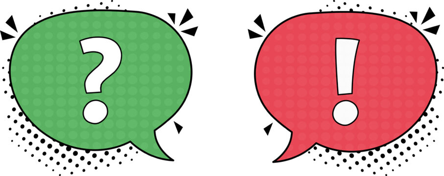 Comic question and exclamation mark speech bubble icons
