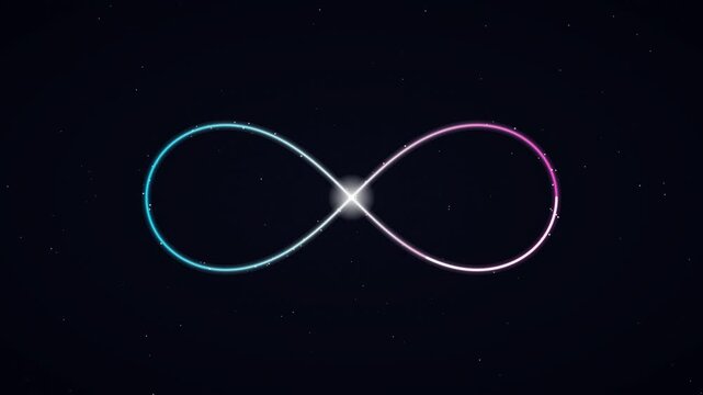 Glowing Neon Infinity Loop Animation &mdash; Cyan Magenta Light Trail 4K