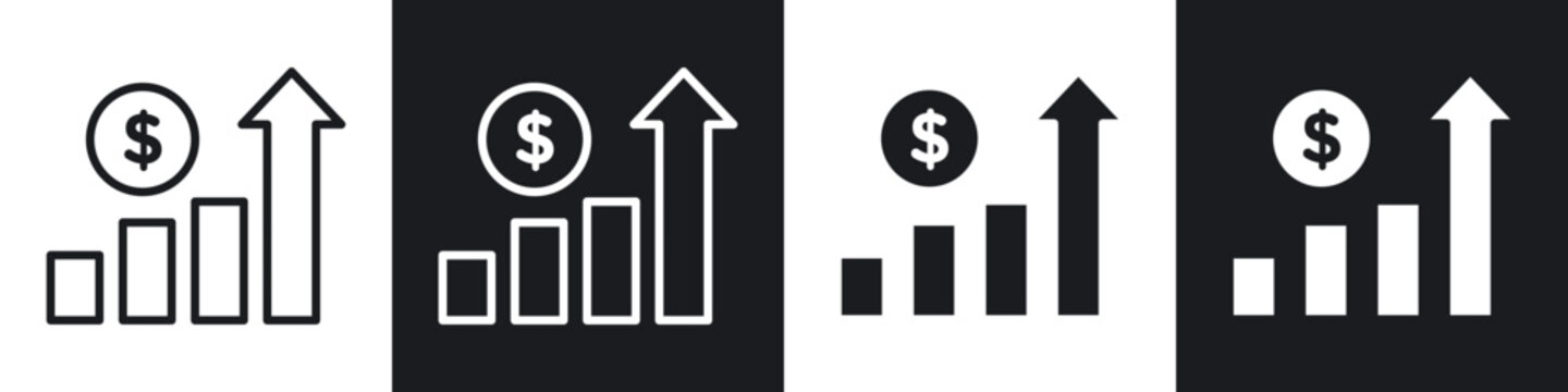 Chat arrow grow vector icons in solid and outlines set