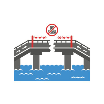 Bridge with barbed wire and no diving sign over water.