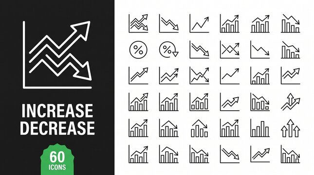 Increase and Decrease Icon Set with Growth Trend, Decline Chart, and Statistical Arrow Symbols