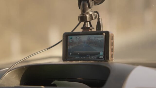 Dashboard Camera Captures Daytime Drive on Rural Road Near Mountains