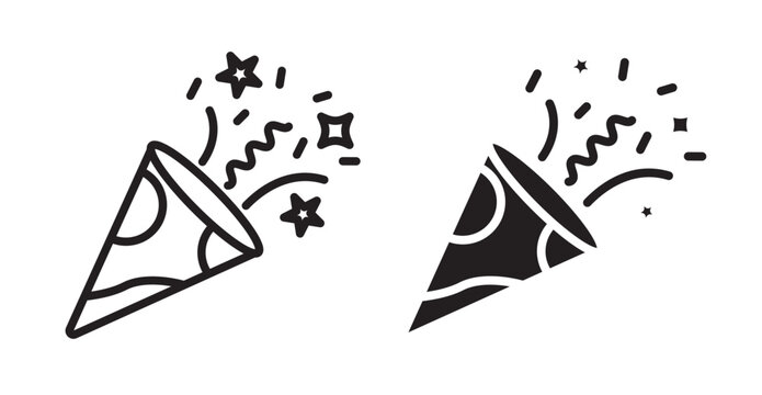 Confetti Popper icons in fill and stroke style on white background