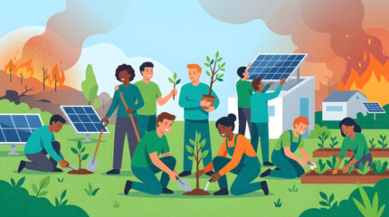 Fototapeta premium Community Efforts Combating Climate Change with Renewable Energy
