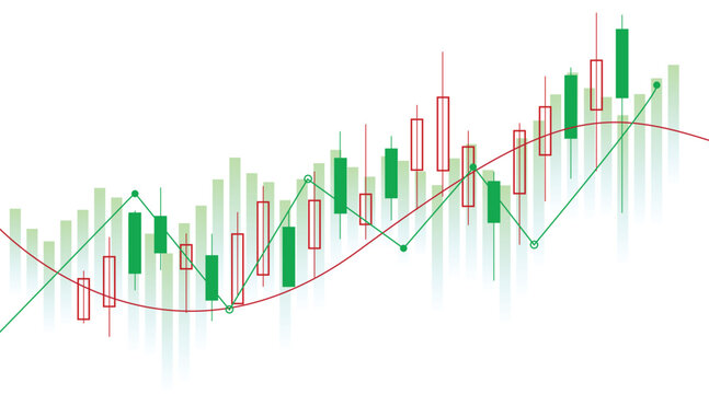 Financial candlestick chart with green and red bars, stock market trading analysis vector, professional forex exchange data visualization on white background