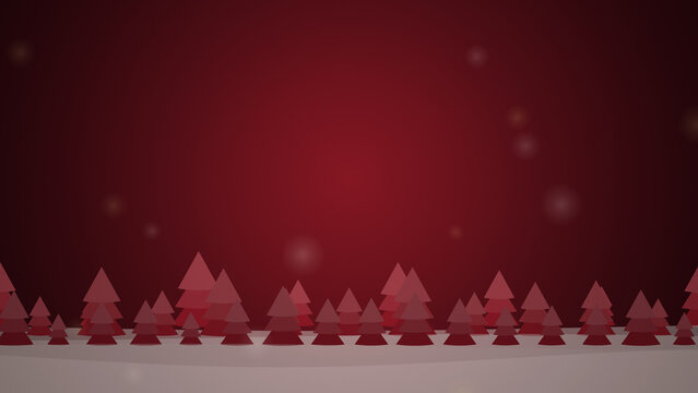 Minimalist Christmas background with red paper trees, festive winter landscape with copy space, elegant holiday forest scene for seasonal greetings