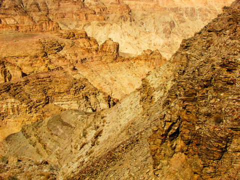 The Arid and seemingly barren cliffs of the Fish River Canyon in Namibia