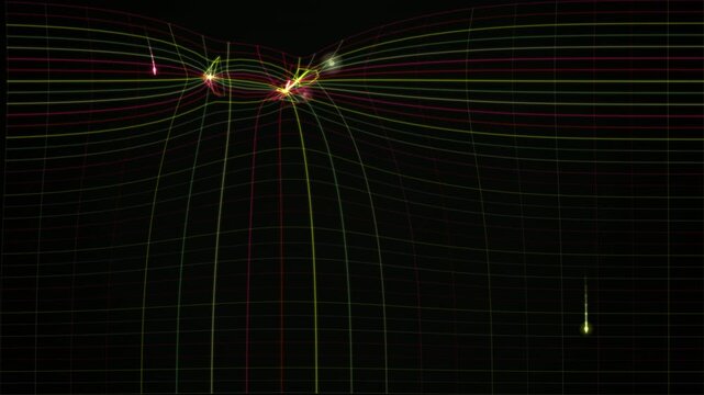 Glowing neon lines create a looping abstract pattern on a dark background.