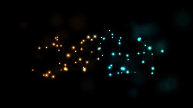 Digital Plexus Network Mesh Glowing Cyan and Orange Nodes Background