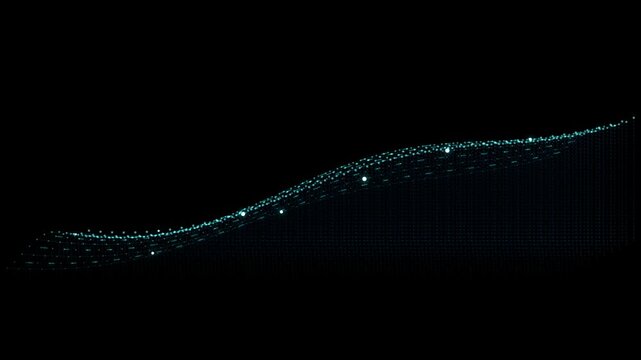 Digital Data Wave Loop Glowing Cyan Grid and Financial Growth Graph