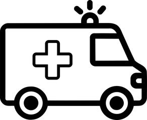 Black outline ambulance icon with emergency siren isolated on transparent background © MstKakoli