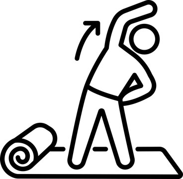 Person stretching on a yoga mat outline icon isolated on transparent background