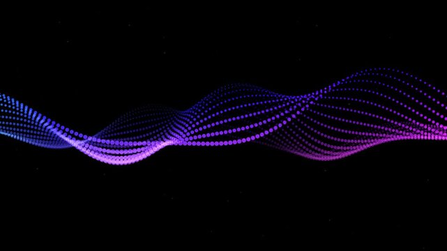 Digital Particle Wave Loop Blue Purple Glowing Dot Data Stream Background