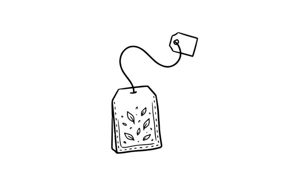 Cute Hanging Tea Bag Line Art Clipart