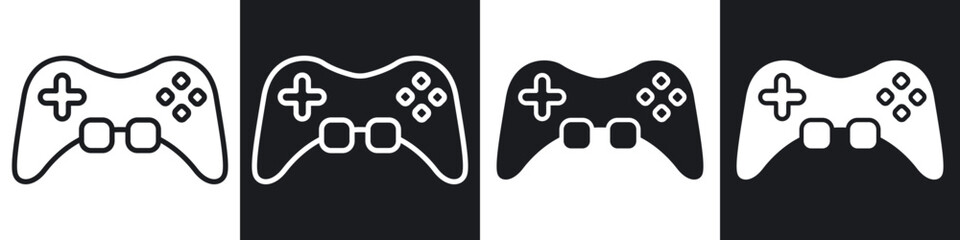 game console icons in flat and outlined black and white colors collection © Vince