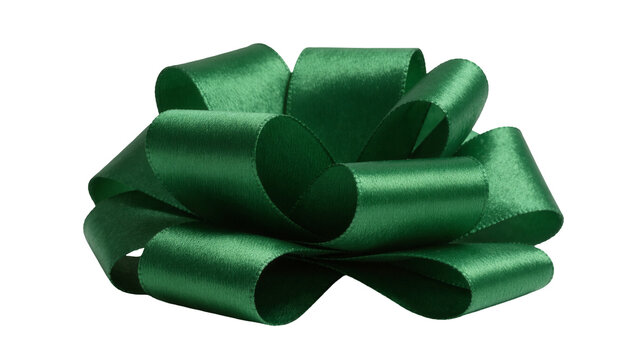 Emerald green satin ribbon bow decorative gift wrapping element, isolated on transparent background