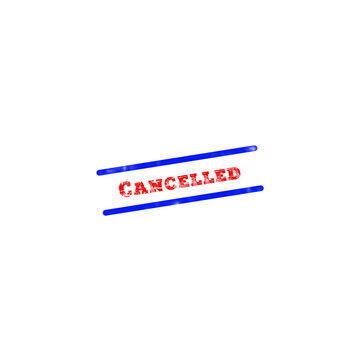 Cancelled stamp with red diagonal lines on blue background