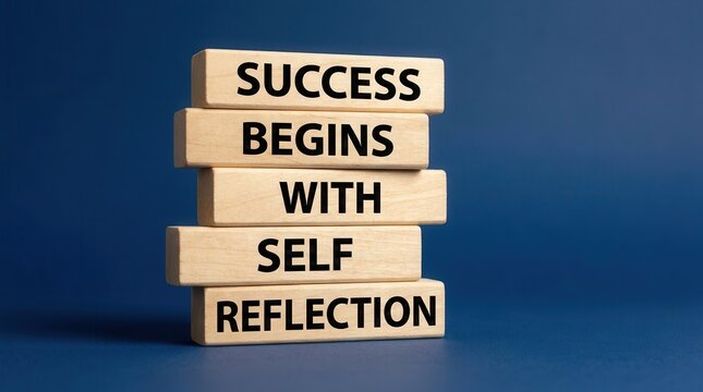 Success begins with self reflection concept written on wooden blocks.