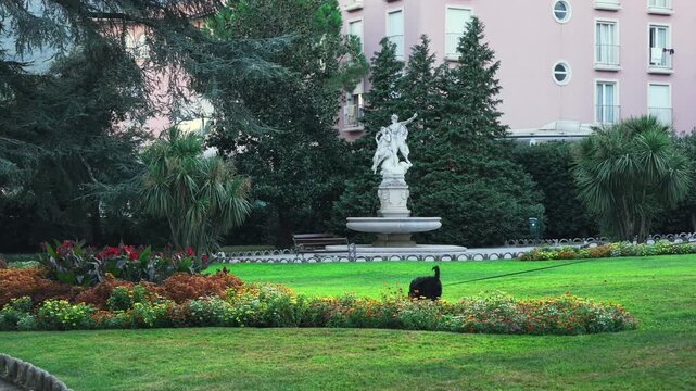 A video of St. James&rsquo; Park (Park Sv. Jakova) in the center of Opatija, featuring its ornate neo-baroque fountain decorated with sculptures of Helios and Selene, the Greek gods of the Sun and Moon