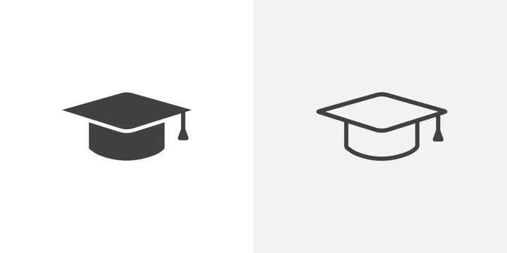 Graduation cap vector icons set on white background