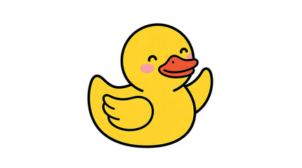 Fototapeta premium Cute Kawaii Yellow Rubber Duck Character Illustration Waving and Smiling on White Background