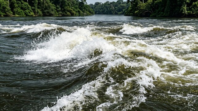 High Speed Action Shot of Churning White Water Rapids on the Congo River