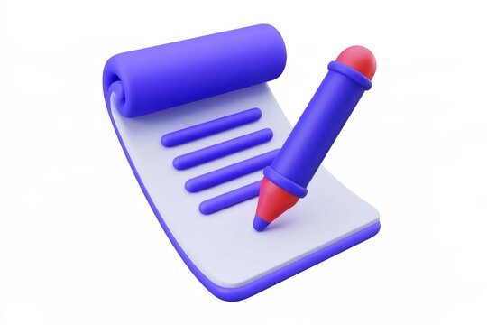 3D smart contract scroll icon with digital pen isolated on white background. Decentralized blockchain legal agreement and signature.