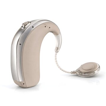 BTE Hearing Aid with Earmold and Sound Tube on White Background