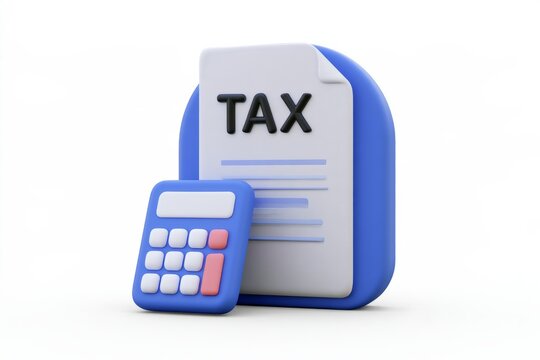 3D tax return document icon with a calculator isolated on white background. Matte claymorphism style business accounting finance concept.