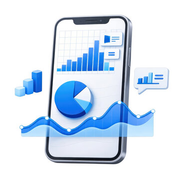 PNG Mobile analytics with 3D charts and graphs illustration
