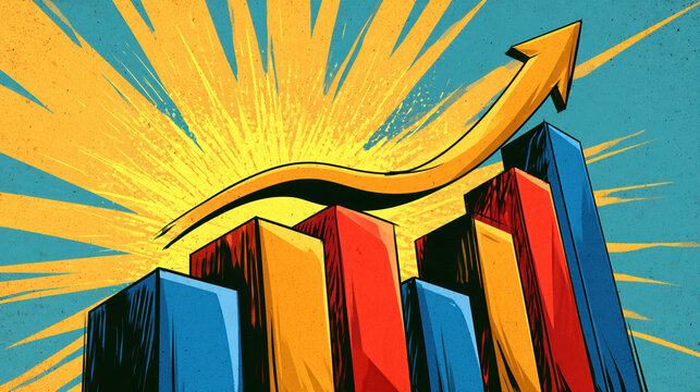 Business Growth Chart Arrow Success Finance Bar Graph Comic Pop Art Illustration Economy Increase Statistics