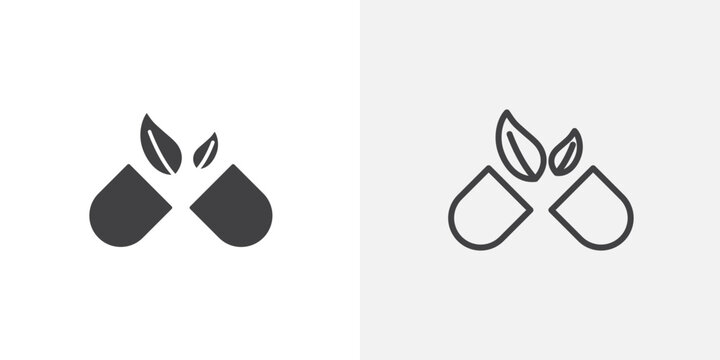 Herb eco capsule vector icons set on white background