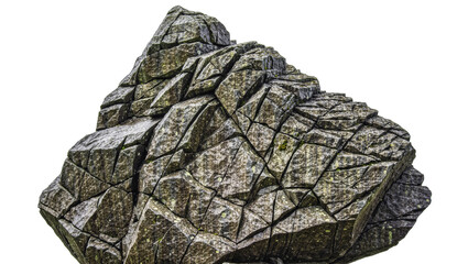 Jagged grey granite rock formation with sharp angular fractures, isolated on transparent background © PICSPRO
