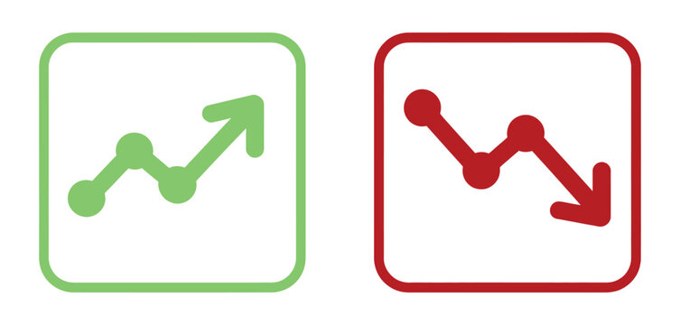 Ascending descending arrows, vibrant growth decline icons, business symbols, market fluctuations, financial trends, economic indicators, investment analytics, vector illustration