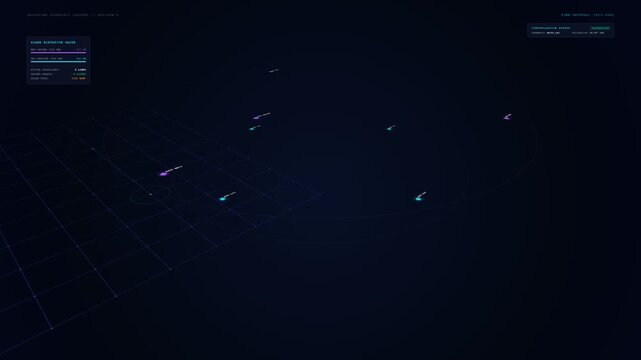 SpaceTech Satellite Constellation Isometric Grid Telemetry 4K Loop